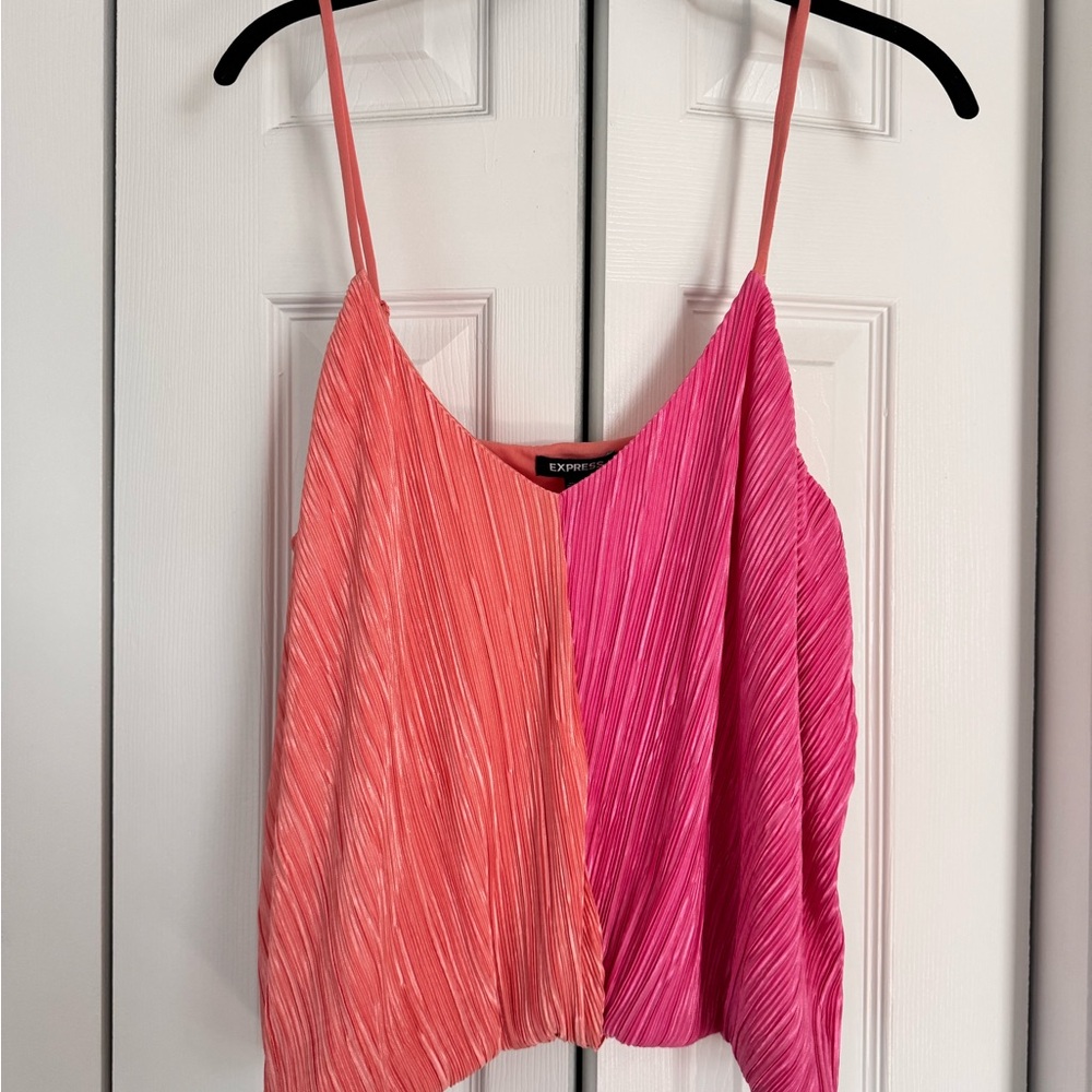Express Women's Pink and Orange Pleated Top